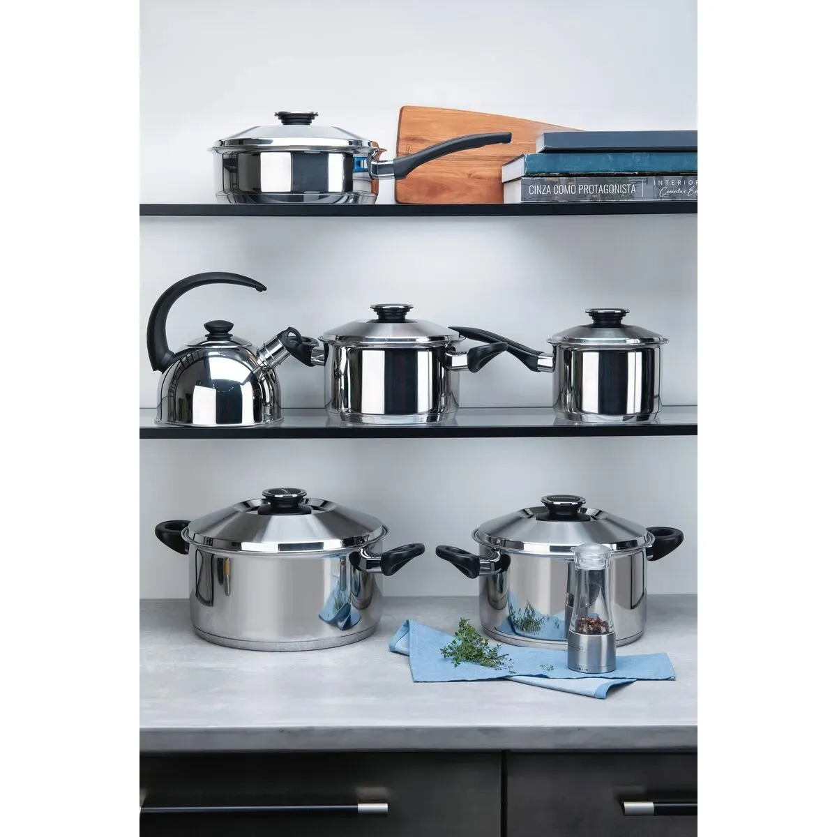 TRAMONTINA - Juego de olla Tramontina 11 piezas  Acero Inoxidable  con tetera