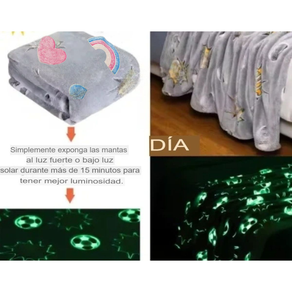 GENERICO - MANTA HIPOALERGÉNICO LUMINOSO BRILLA OSCURIDAD GRIS
