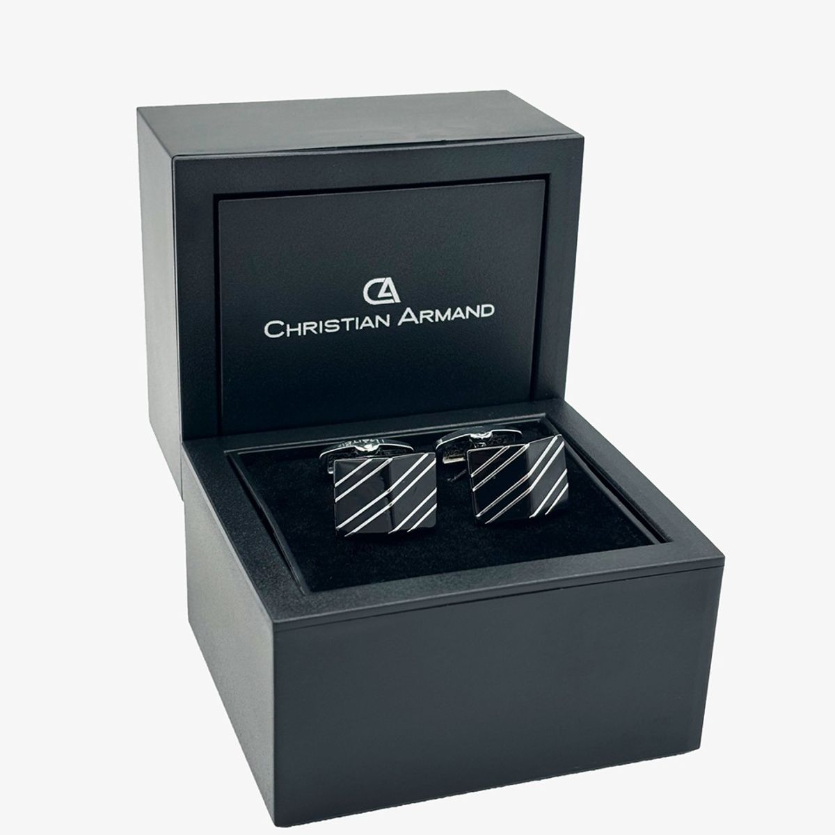 CHRISTIAN ARMAND - JUEGO DE GEMELOS NEGROS CON FRANJAS DIAGONALES