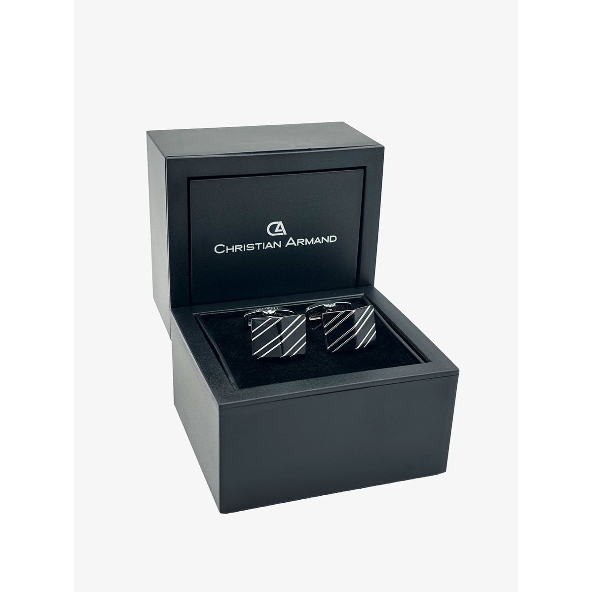CHRISTIAN ARMAND - JUEGO DE GEMELOS NEGROS CON FRANJAS DIAGONALES