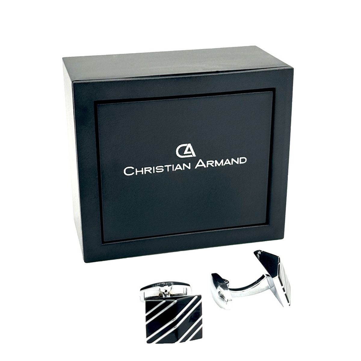CHRISTIAN ARMAND - JUEGO DE GEMELOS NEGROS CON FRANJAS DIAGONALES