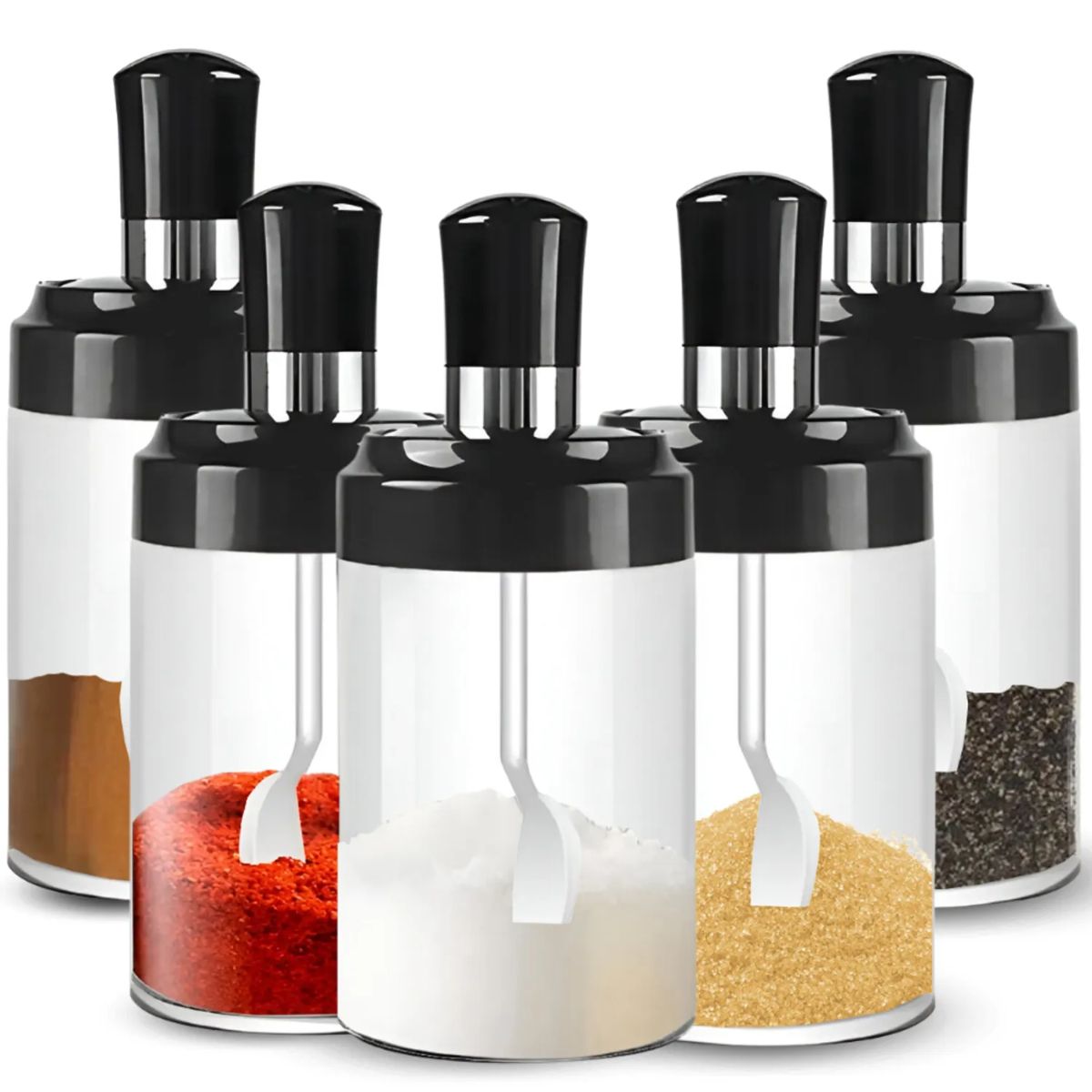 GENERICO - Set x5 Condimenteros Especieros Frascos de Vidrio con Cucharita