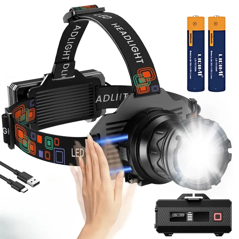 LIDIMI - Linterna Cabeza Lidimi 3000 Lumenes Recargable y Luz Trasera y Sensor