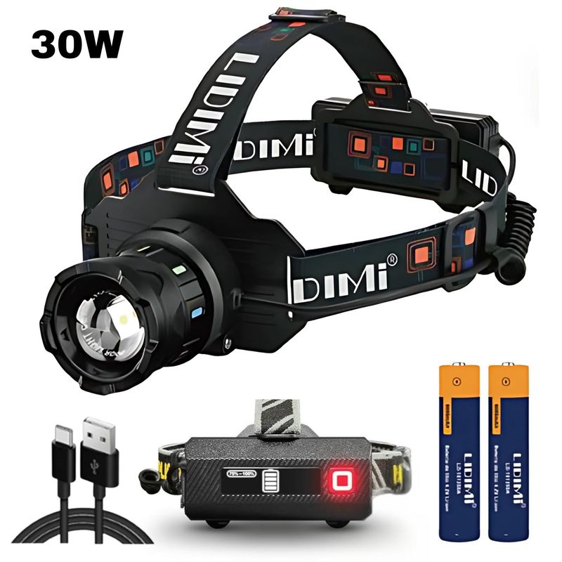 LIDIMI - Linterna Frontal 30W Lidimi Recargable con Zoom y Sensor