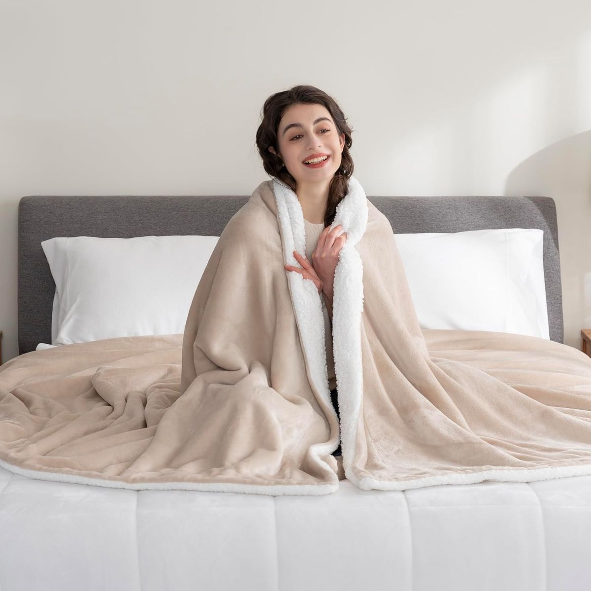 GENERICO - COLCHA DE PIEL DE ANGEL CON CARNERO 2 PLAZAS