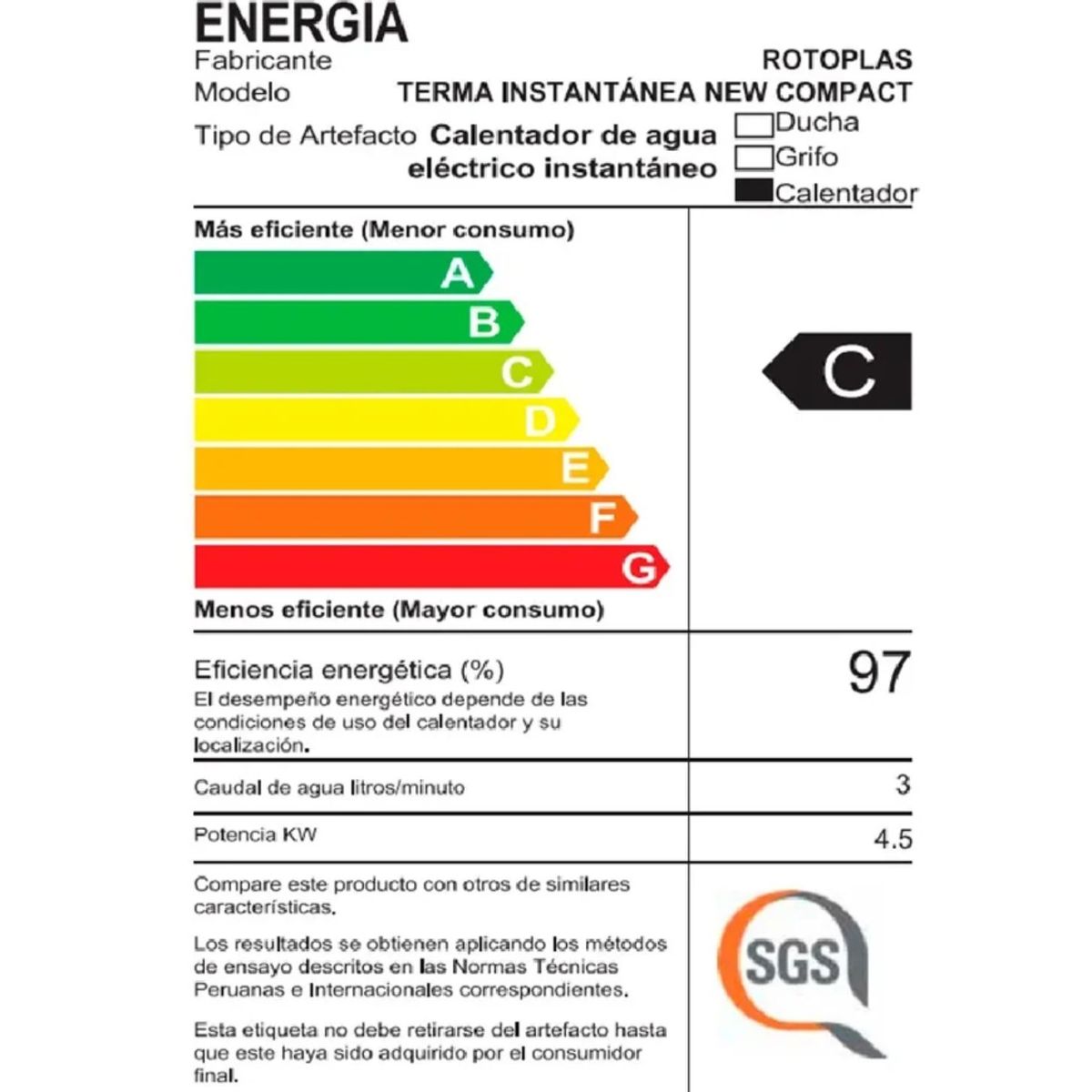 ROTOPLAS - Rapiducha Eléctrica Rotoplas New Compact 4500W Negro