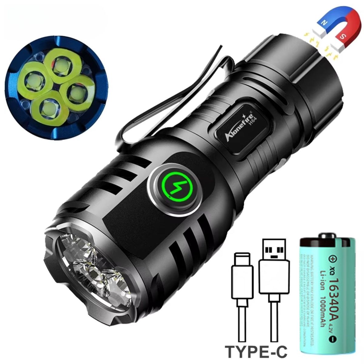 GENERICO - Mini Linterna LED 1000 Lúmenes, Recargable USB-C, 8 Modos