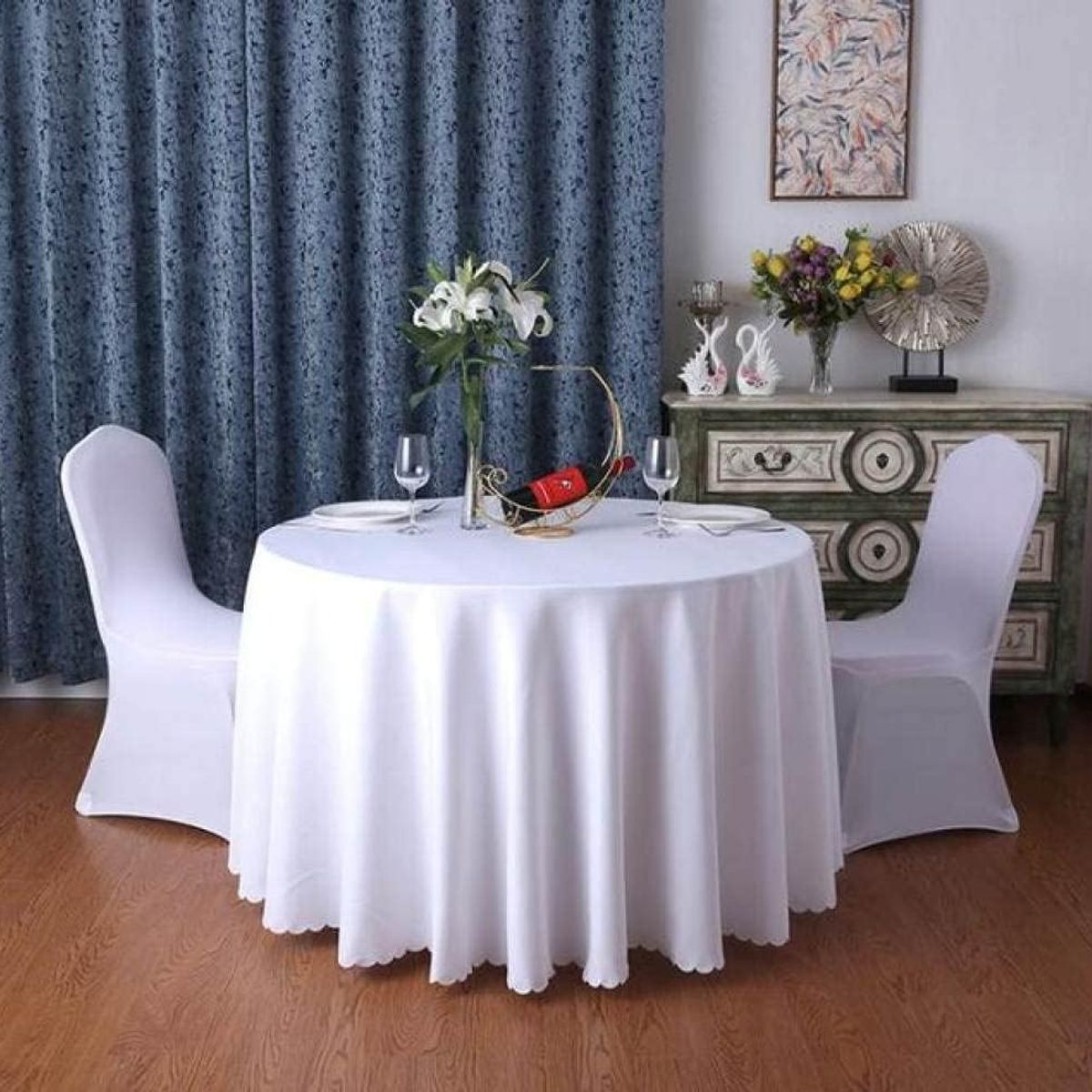 ANYHOGAR - Mantel para el hogar impermeable redondo de algodónBlanco