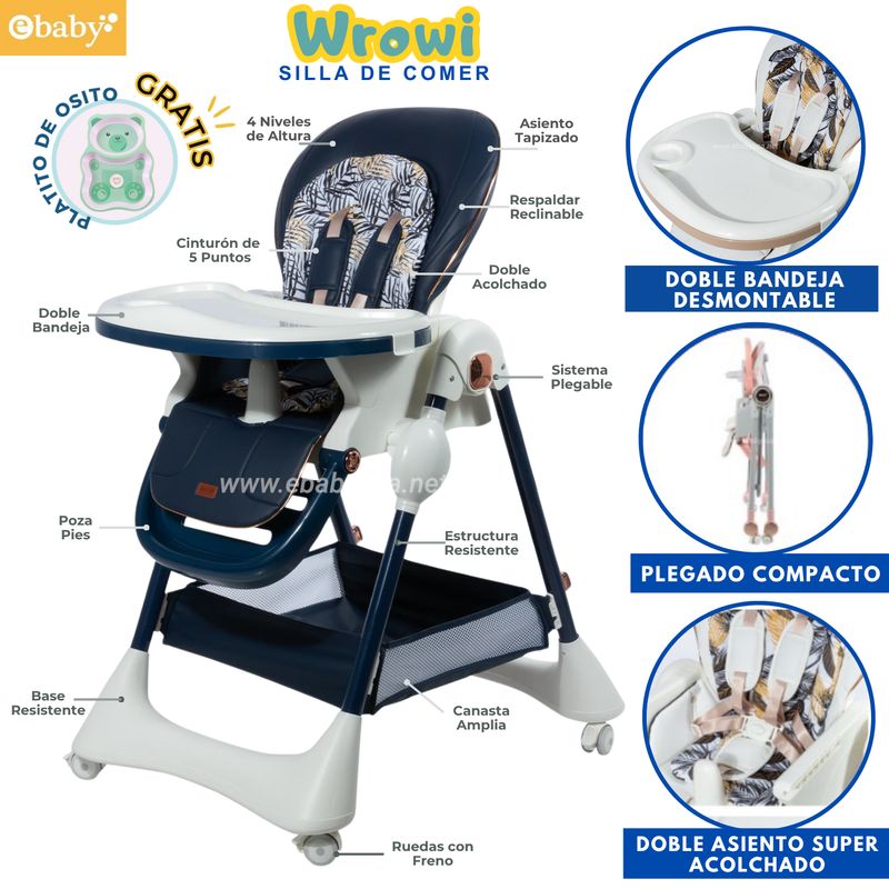EBABY - Silla de Comer Plegable con Altura ajustable Wrowi Azul