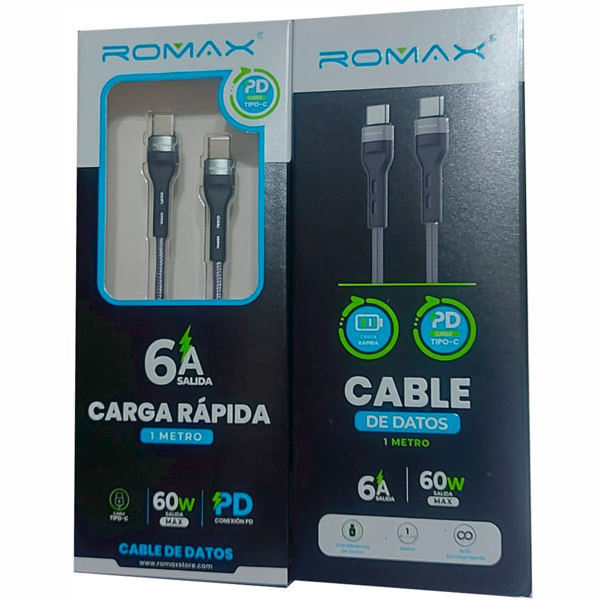 GENERICO - Cable de datos Tipo C - Tipo C 1m -Carga rápida 6A -salida 60W - Gris