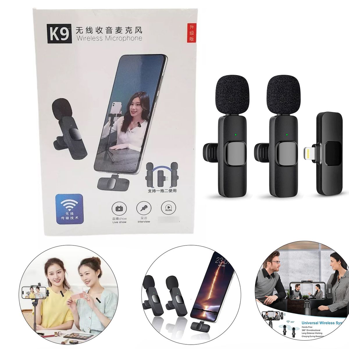 GENERICO - Micrófono Inalámbrico Solapero Doble Recargable Tipo Lightning  K9