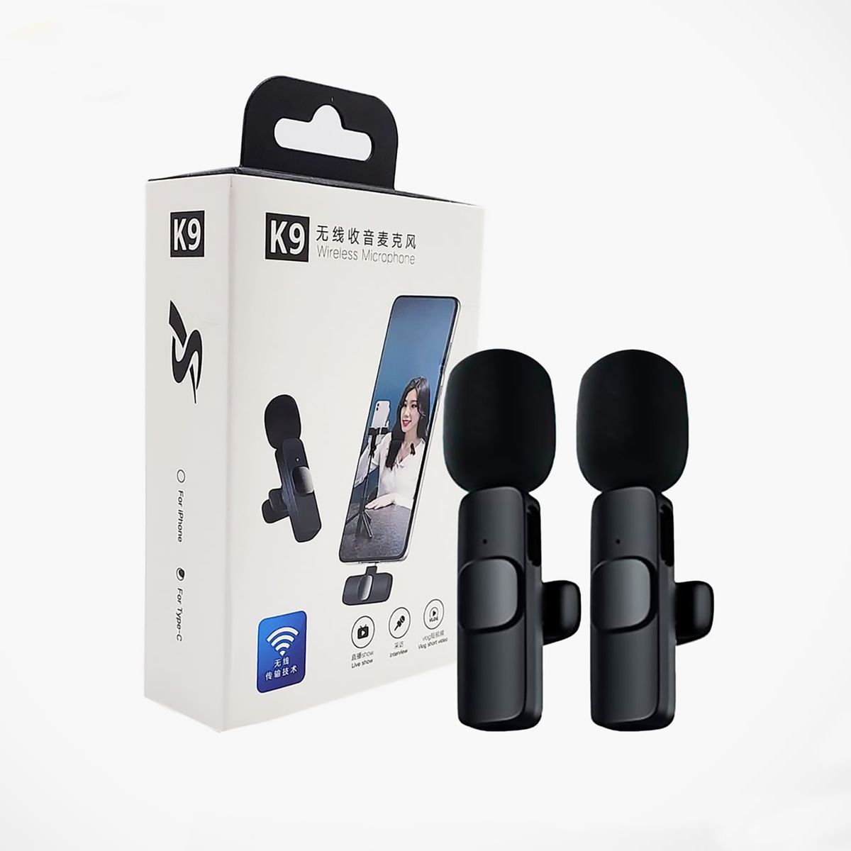 GENERICO - Micrófono Inalámbrico Solapero Doble Recargable Tipo Lightning  K9