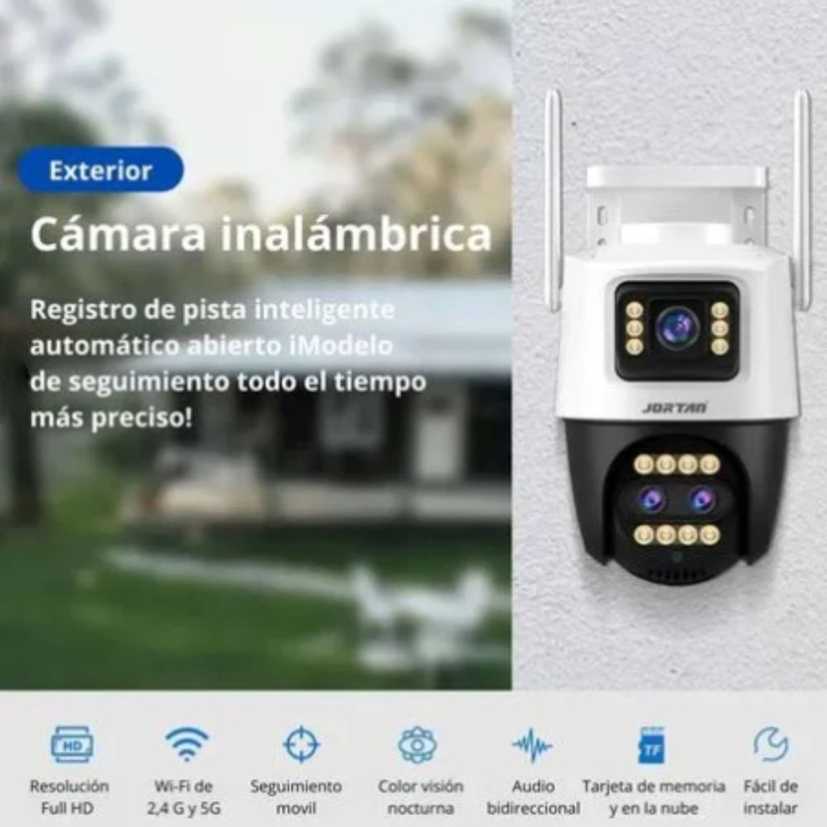GENERICO - Cámara de Seguridad para Exterior Wifi Doble Lente 360° Full HD