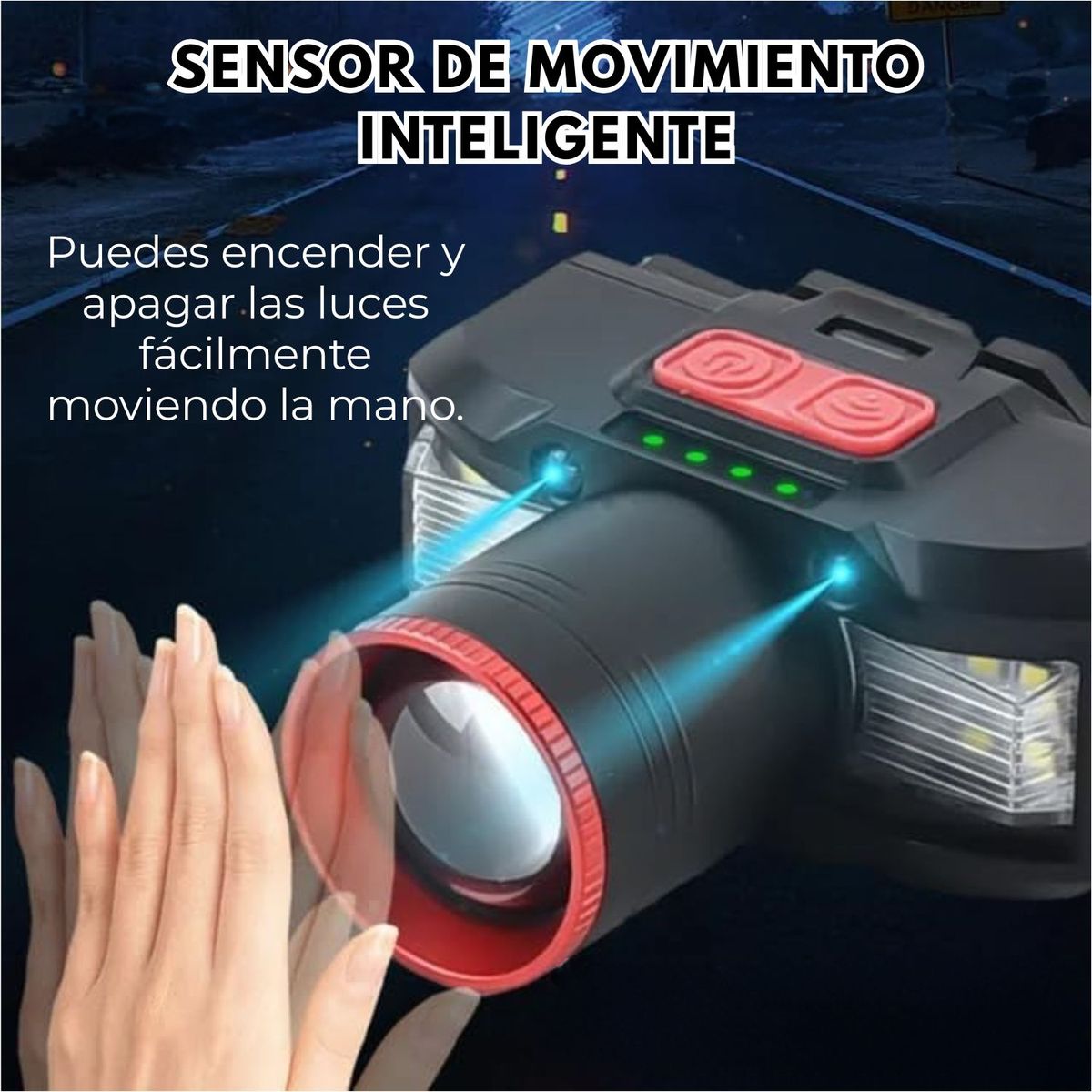 CAFINI - Linterna LED Frontal Recargable Cafini con Sensor Impermeable IPX4