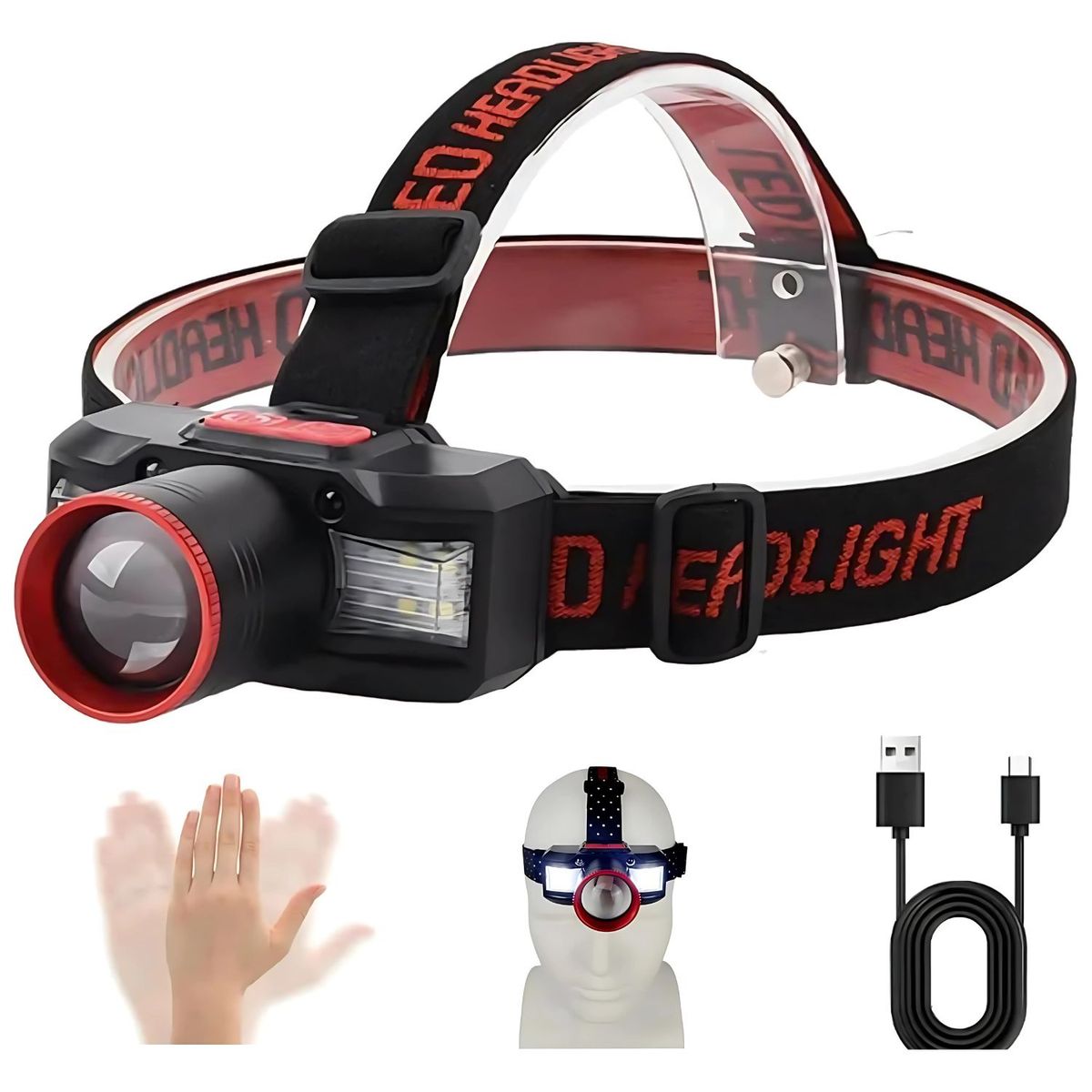 CAFINI - Linterna Cabeza Cafini 10W Recargable con Sensor de Movimiento