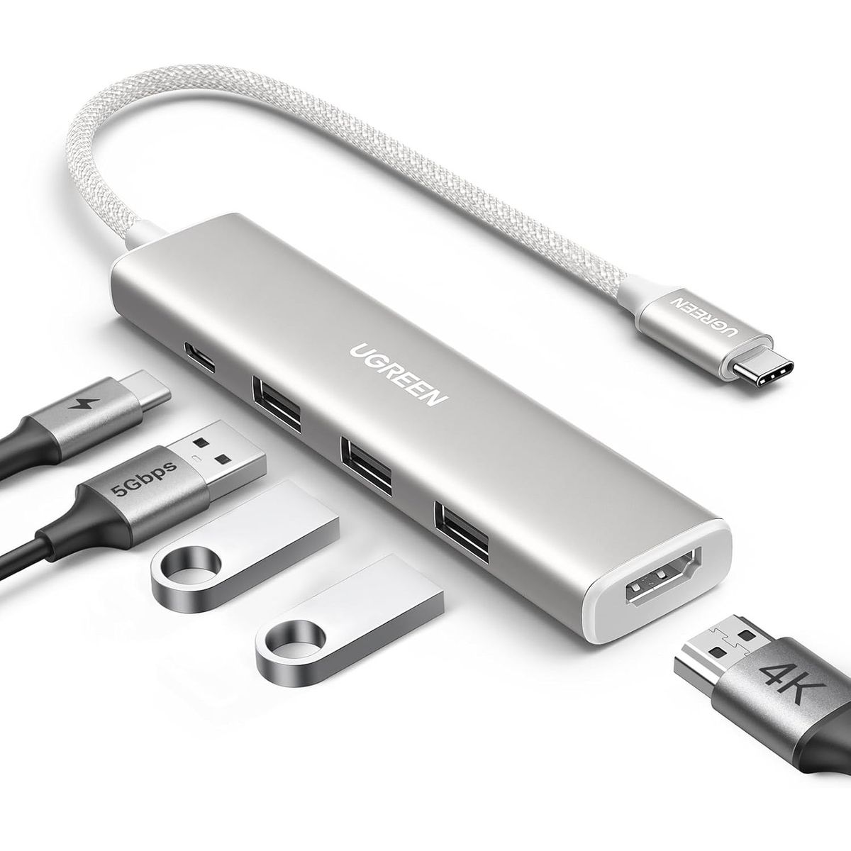 UGREEN - Ugreen Hub 5 En 1 USB-C HDMI 4K 3x USB-A 3.0 PD 100W CM478 - 35580