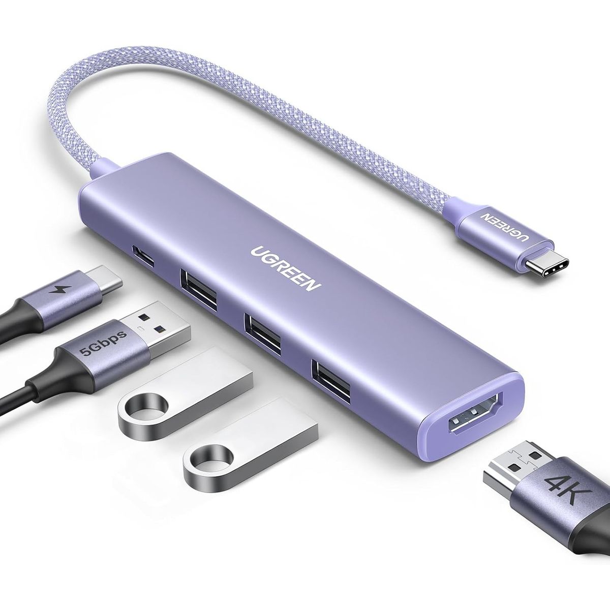 UGREEN - Ugreen Hub 5 En 1 USB-C HDMI 4K 3x USB-A 3.0 PD 100W CM478 - 35582