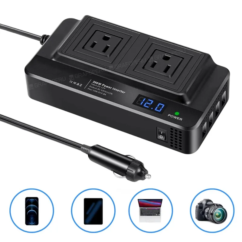 XO - Inversor Corriente Auto 12v a 220v 200w Salida C y USB