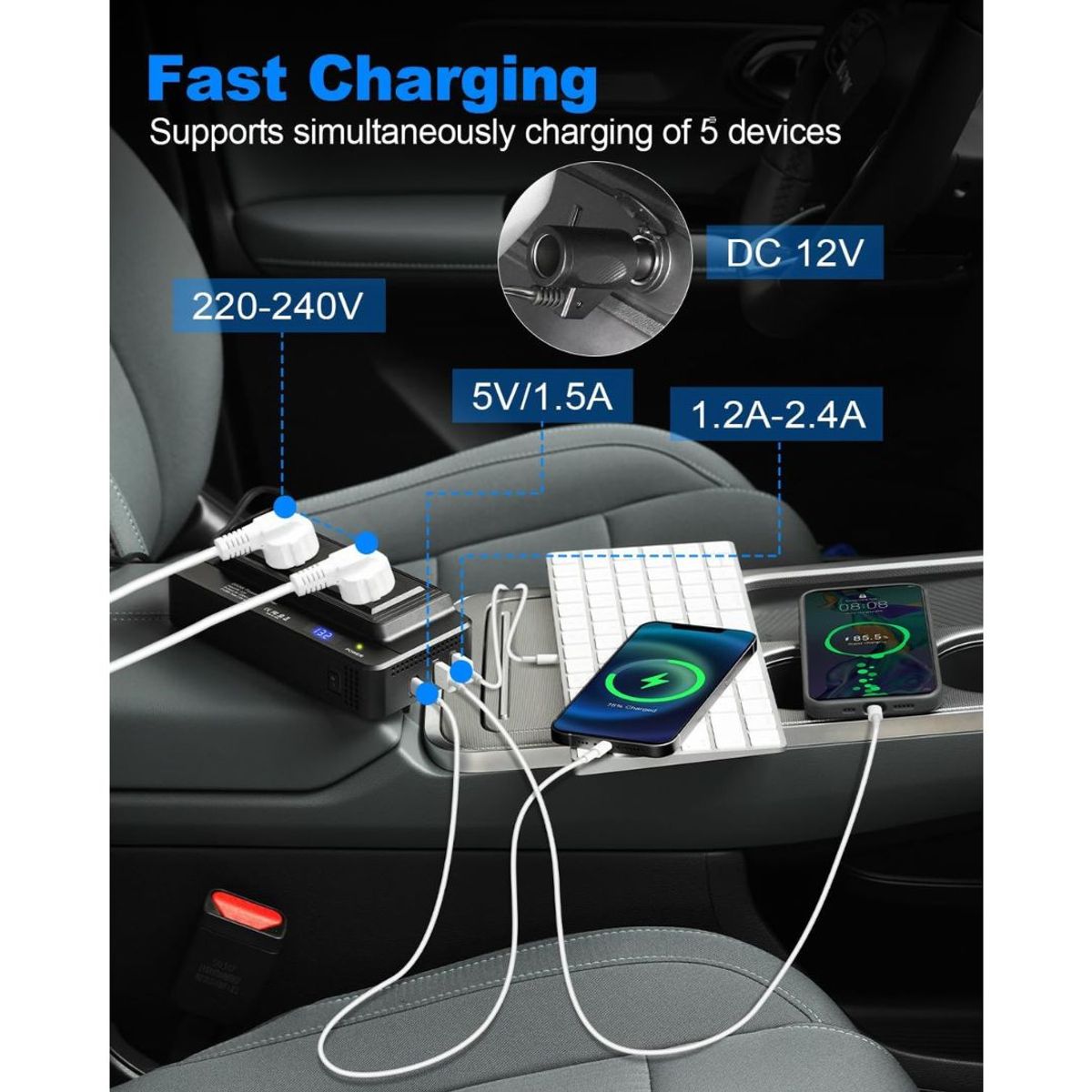 XO - Inversor Corriente Auto 12v a 220v 200w Salida C y USB