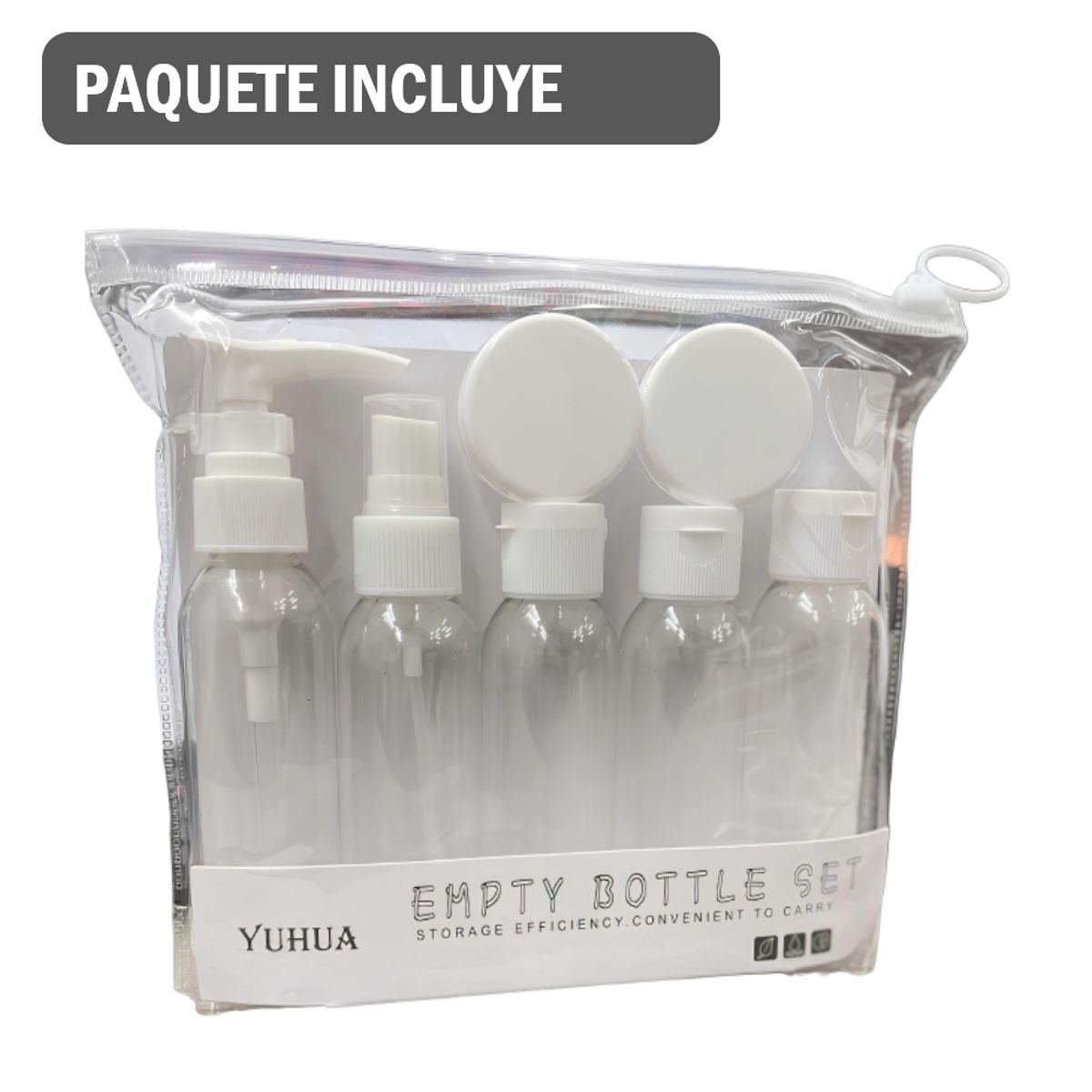 GENERICO - Kit x 7 botellas de viaje contenedores portátiles - Blanco