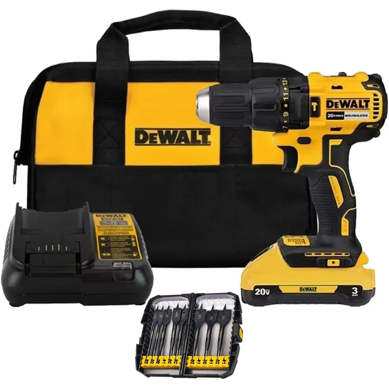 DEWALT - Taladro Percutor 1/2" 20V 1 Bat + Set de Brocas Paleta 1/4" 8 Pzs Dewalt
