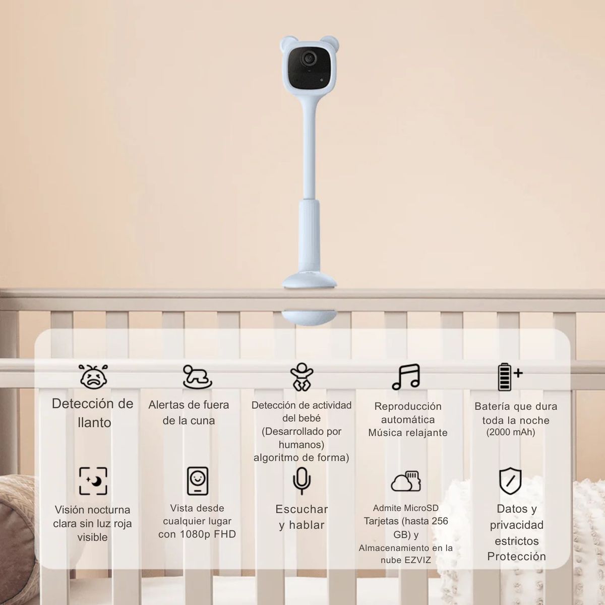 EZVIZ - Monitor de Bebé BM1 1080P Ezviz Celeste Wifi Inalámbrico con Batería