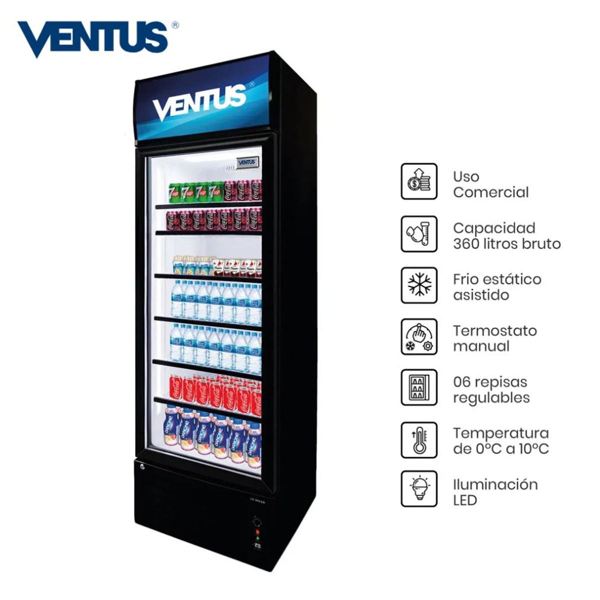 Ventus - Visicooler Ventus Vertical 360Lt LG-360 LED - Negro