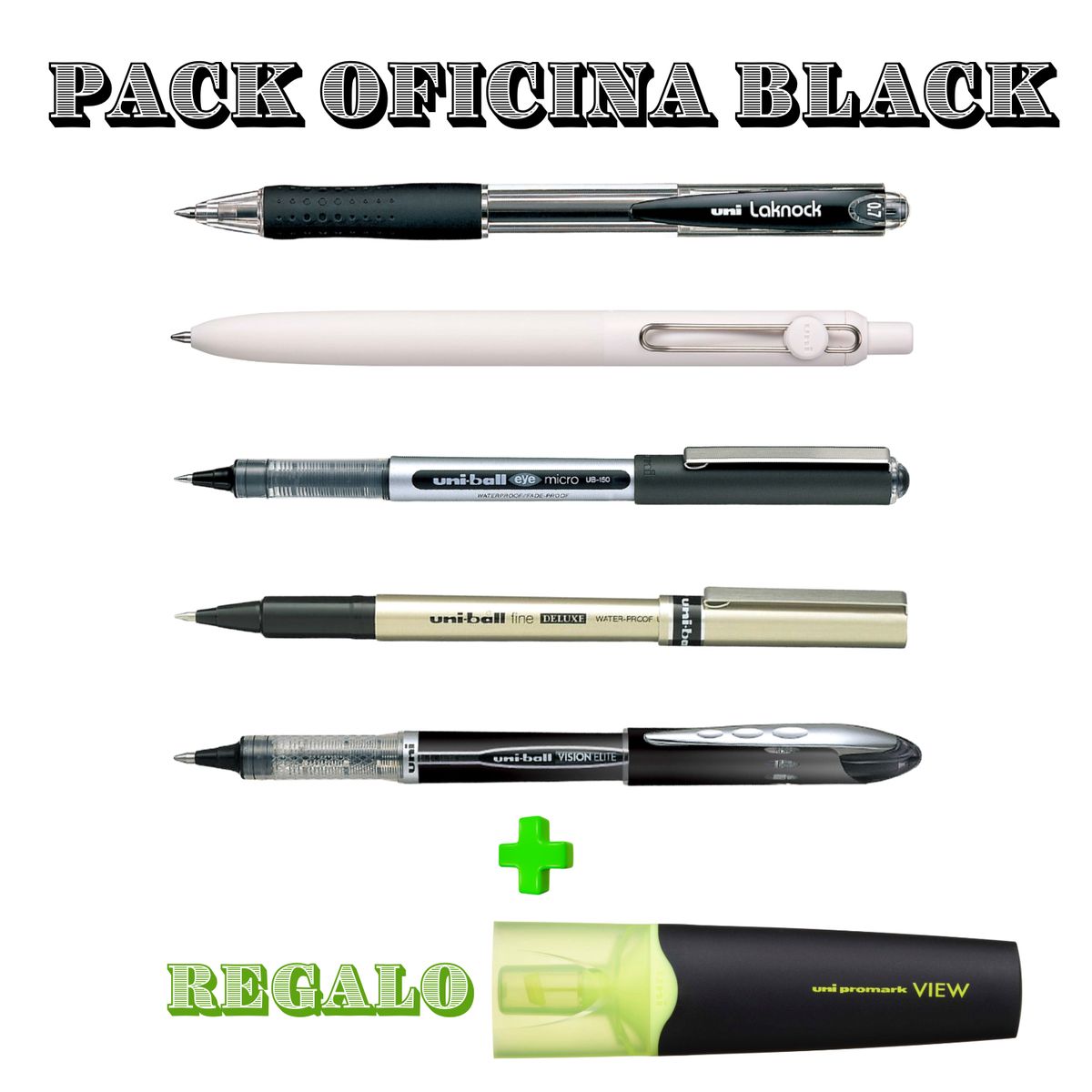 UNI BALL - Pack UNIBALL BLACK de Bolígrafos para Oficina + Regalo