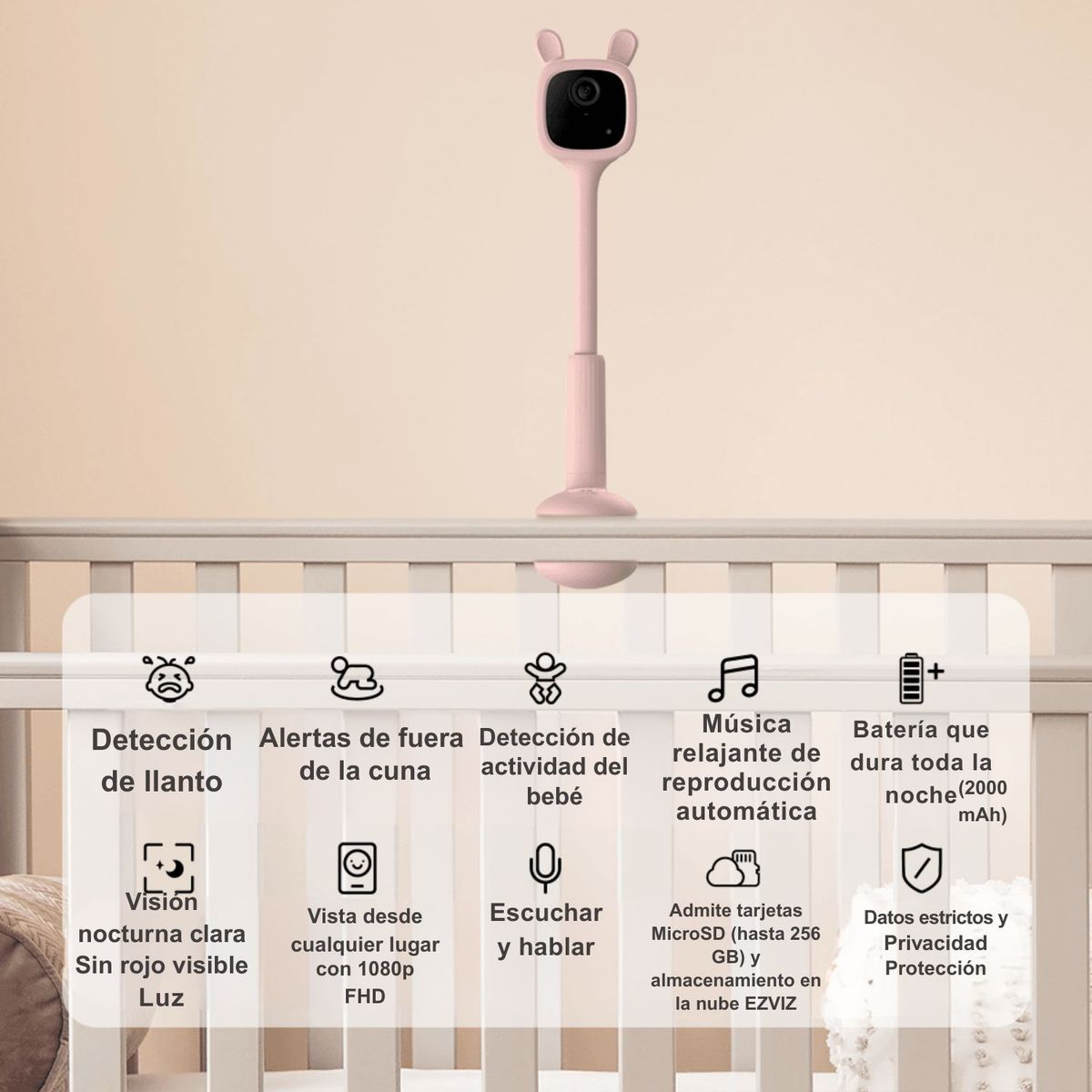 EZVIZ - Monitor de Bebé BM1 1080P Ezviz Rosado Wifi Inalámbrico con Batería
