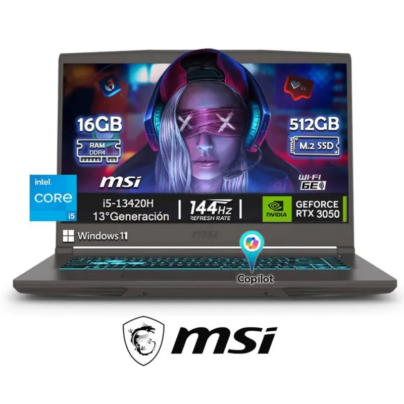 MSI - LAPTOP GAMER MSI THIN 15.6" INTEL CORE i5-13420H 16GB 512GB SSD RTX 3050 4GB