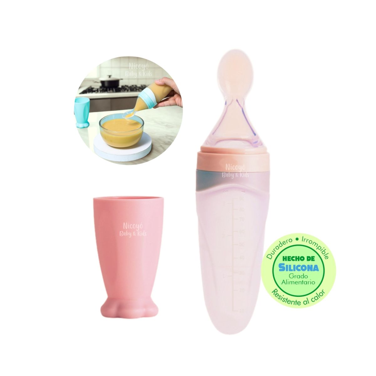 GENERICO - Cuchara para las Papillas del Bebé con Tapa - ROSA