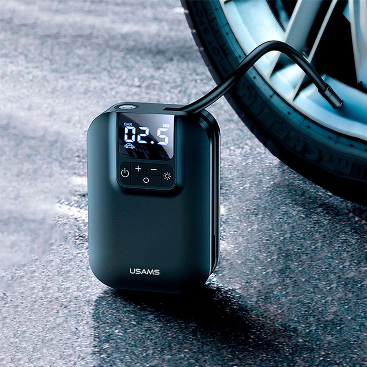 USAMS - Inflador Llantas inalámbrico Digital 5.000 mAh USAMS Negro