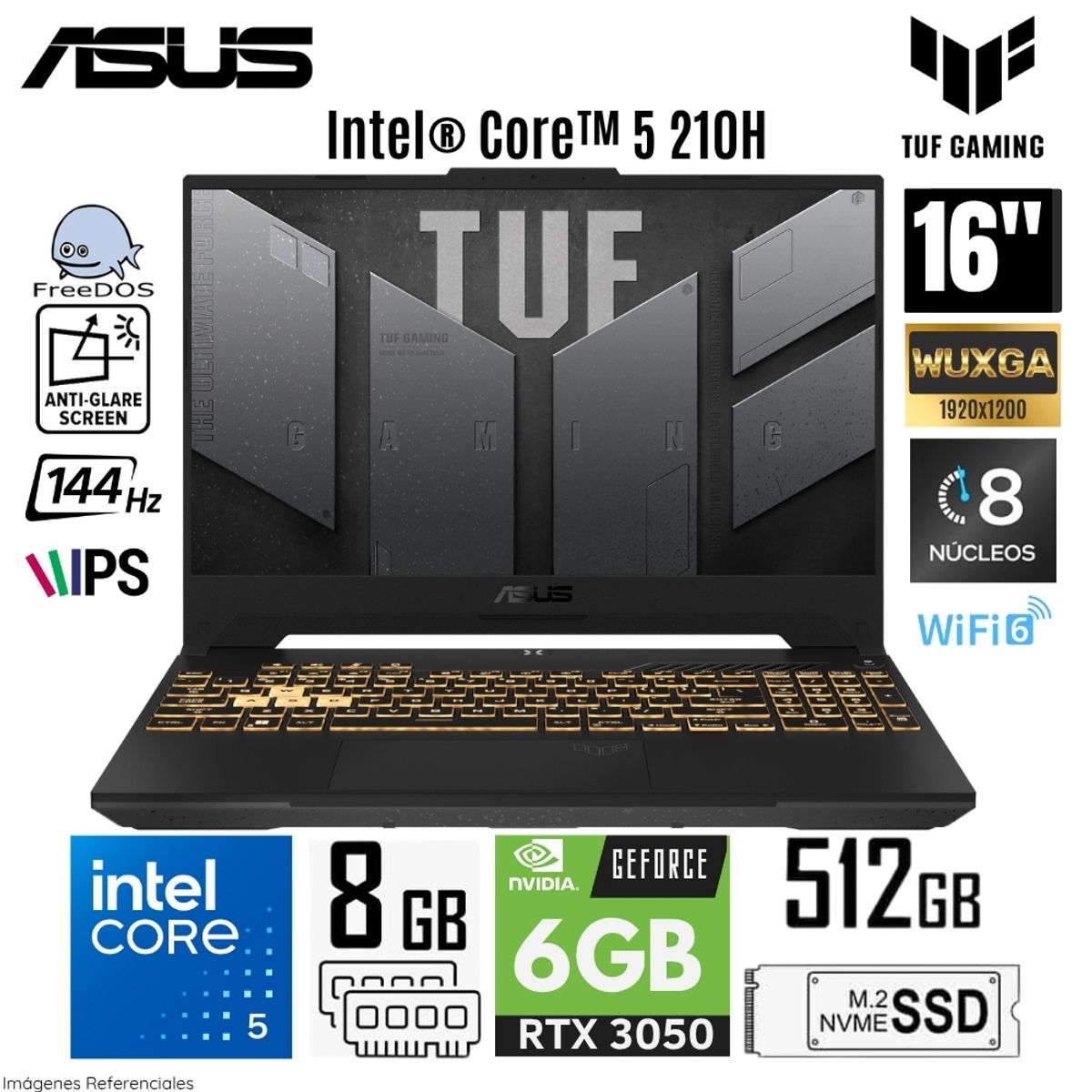 ASUS - Laptop Asus TUF Gaming FX607VJ-RL016 Intel Core 5 210H 8GB RAM 512GB SSD RTX 3050-6GB 16"  WUXGA Gray