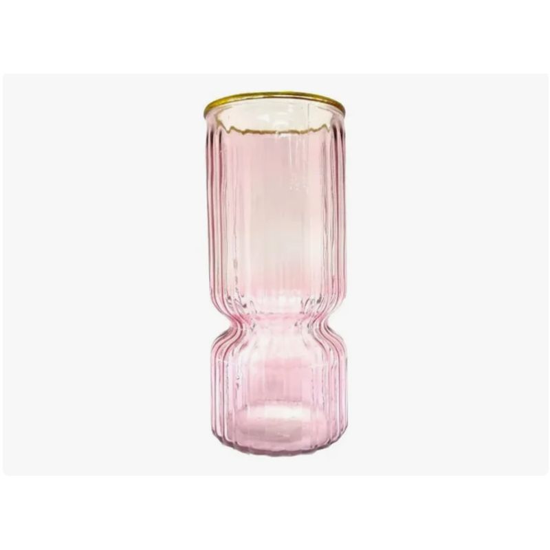 GENERICO - Florero Labrado Rosado Con Borde Dorado