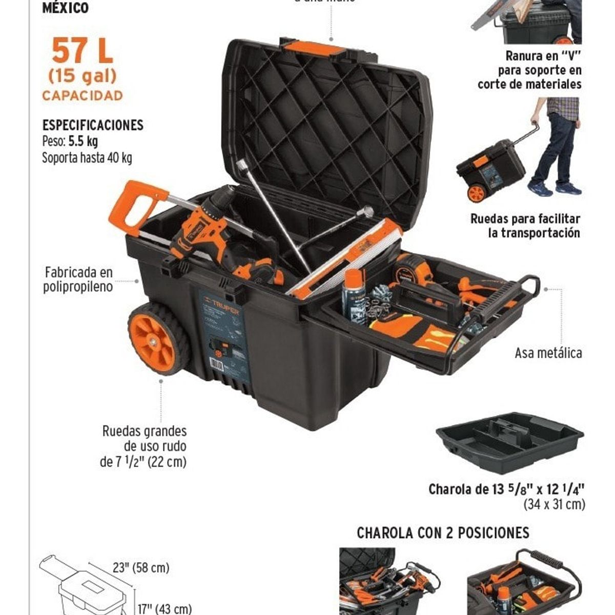 TRUPER - Caja de herramientas con ruedas carro de herramientas Truper