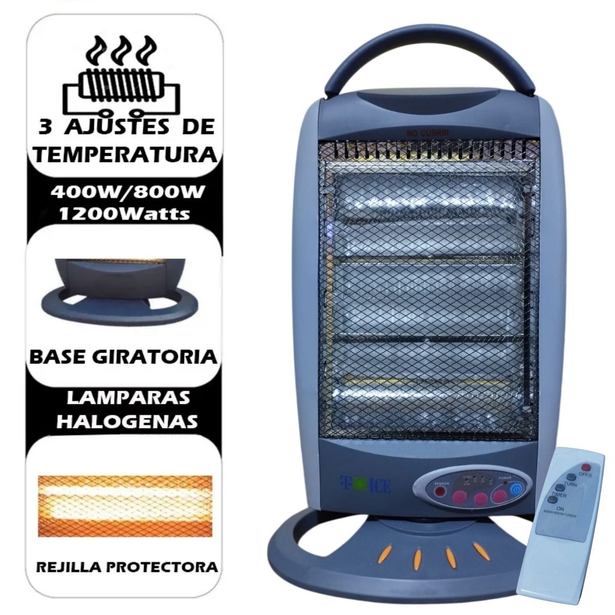 GENERICO - Estufa Halógena YQ 12SHR Con Control Remoto Antivuelco Oscilación