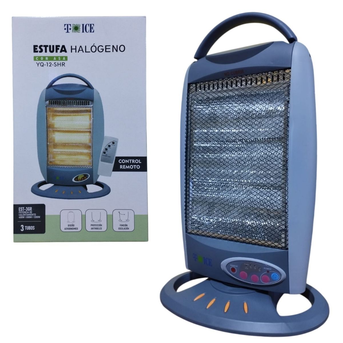 GENERICO - Estufa Halógena YQ 12SHR Con Control Remoto Antivuelco Oscilación
