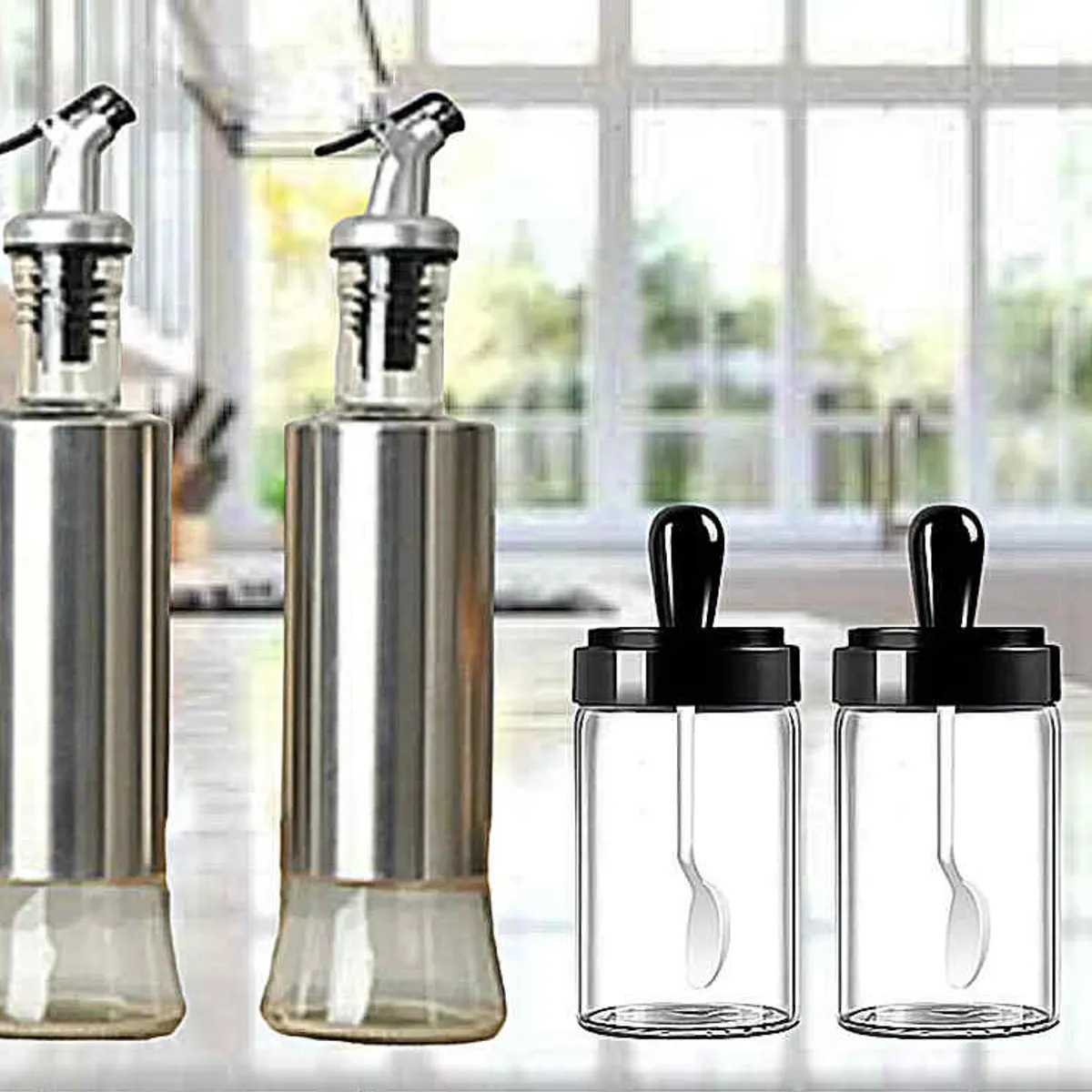 GENERICO - Set Dispensador de Aceite y Condimenteros Especieros