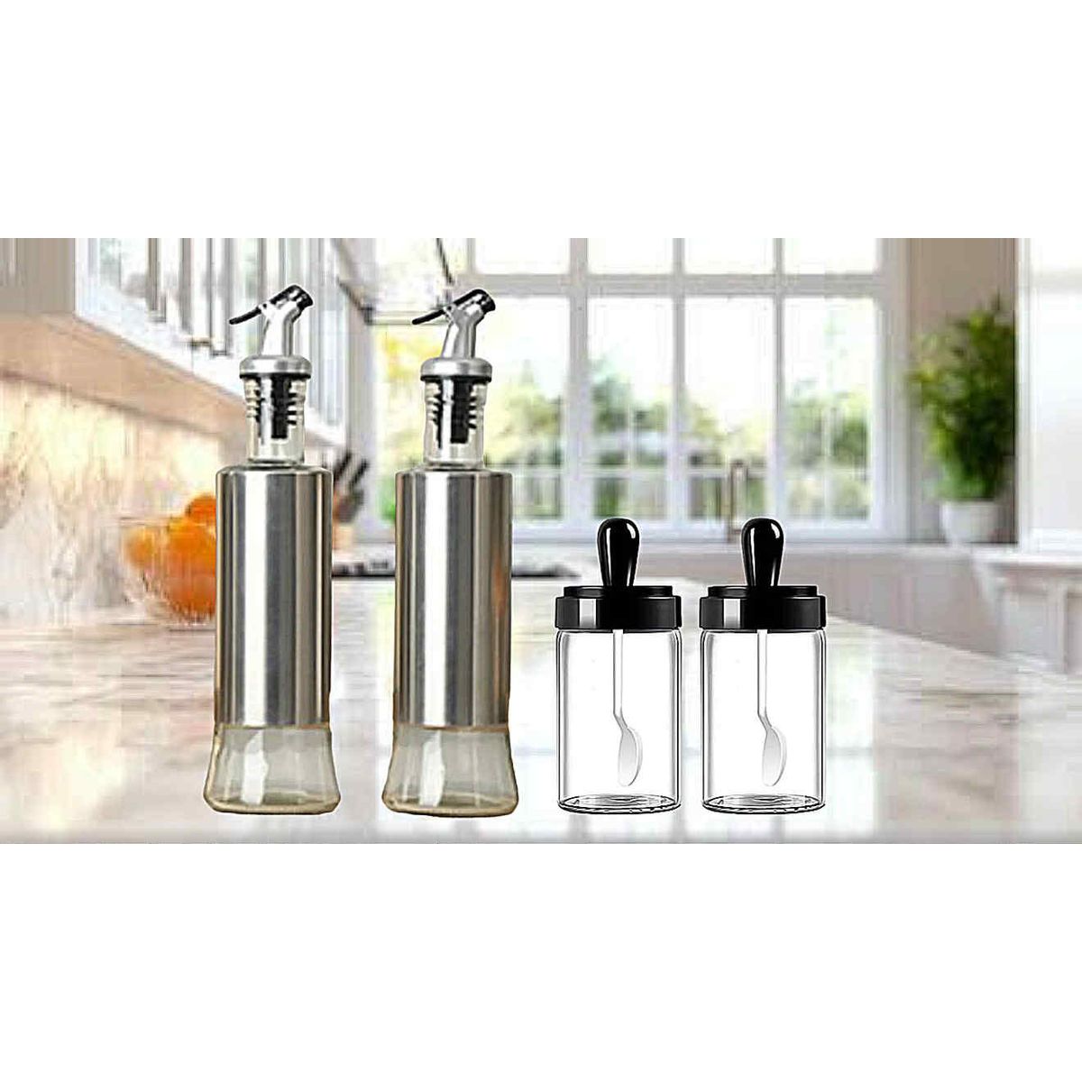 GENERICO - Set Dispensador de Aceite y Condimenteros Especieros