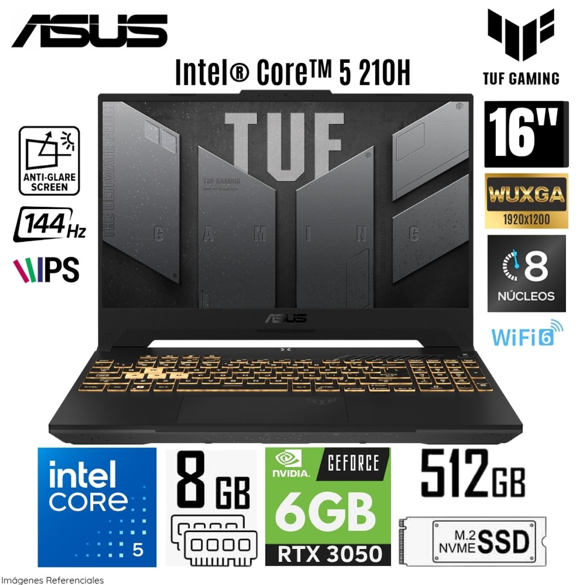 ASUS - Laptop Asus TUF Gaming FX607VJ-RL016 Intel Core 5 210H 8GB RAM 512GB SSD RTX 3050-6GB 16" WUXGA Gray