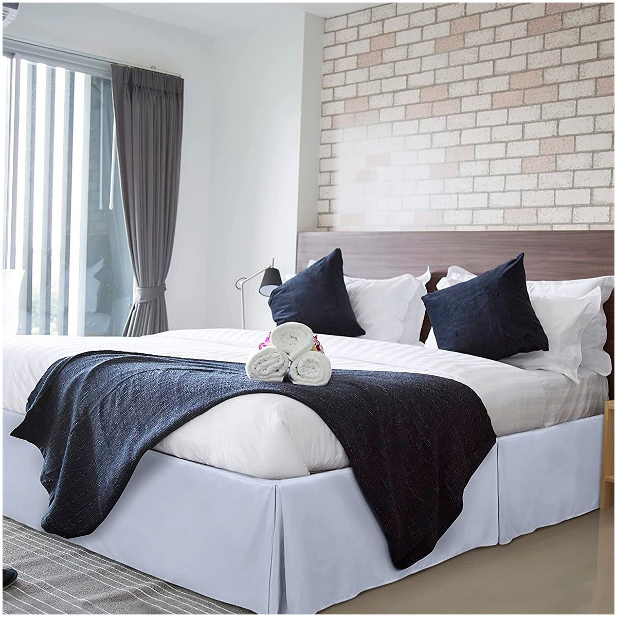 GENERICO - FALDON DE TARIMA QUEEN 160CM x 200CM ELEGANCE DRILL BLANCO 35CM PROMO