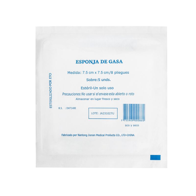 GENERICO - Esponja de Gasa Estéril Absorbente de 7.5 X 7.5 CM CAJA 50 UND