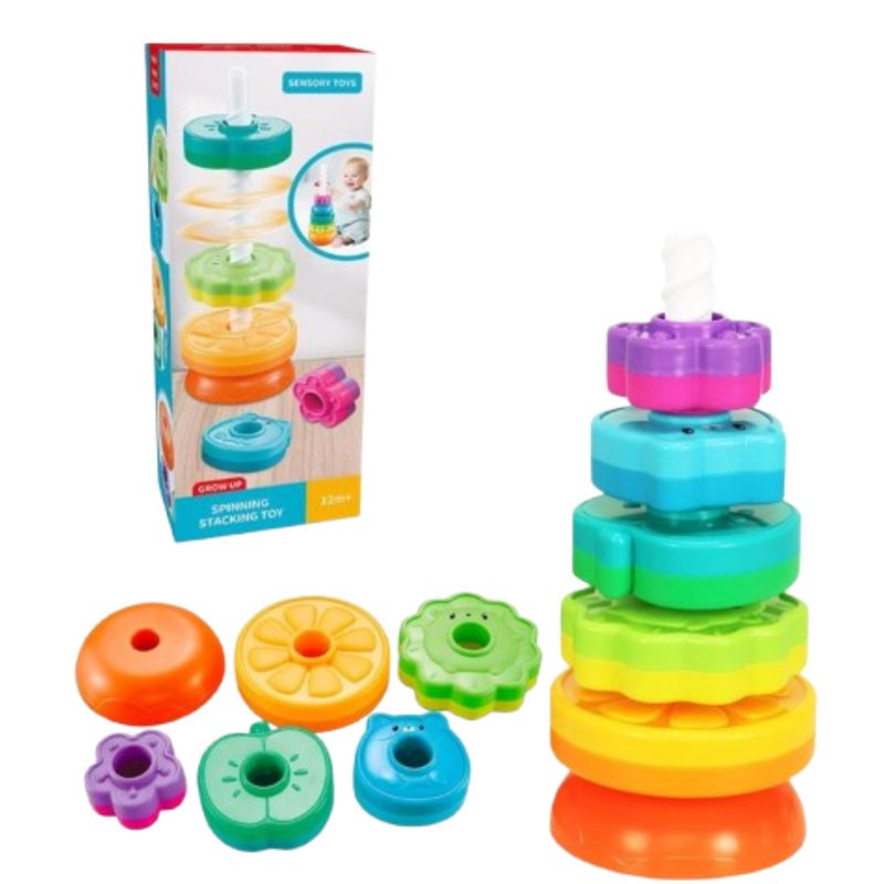 GENERICO - Torre Apilable Giratoria Arcoíris  Estimula y Divierte a tu Bebé