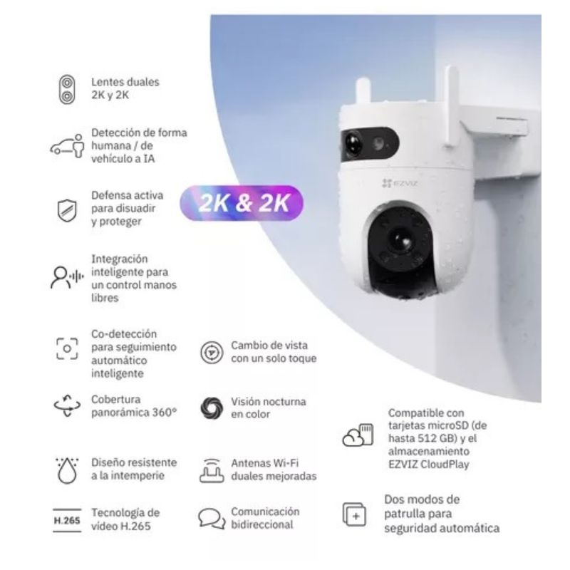 EZVIZ - CAMARA WIFI H9C 6MP 2K EZVIZ AUDIO BIDIRECCIONAL LENTE DUAL