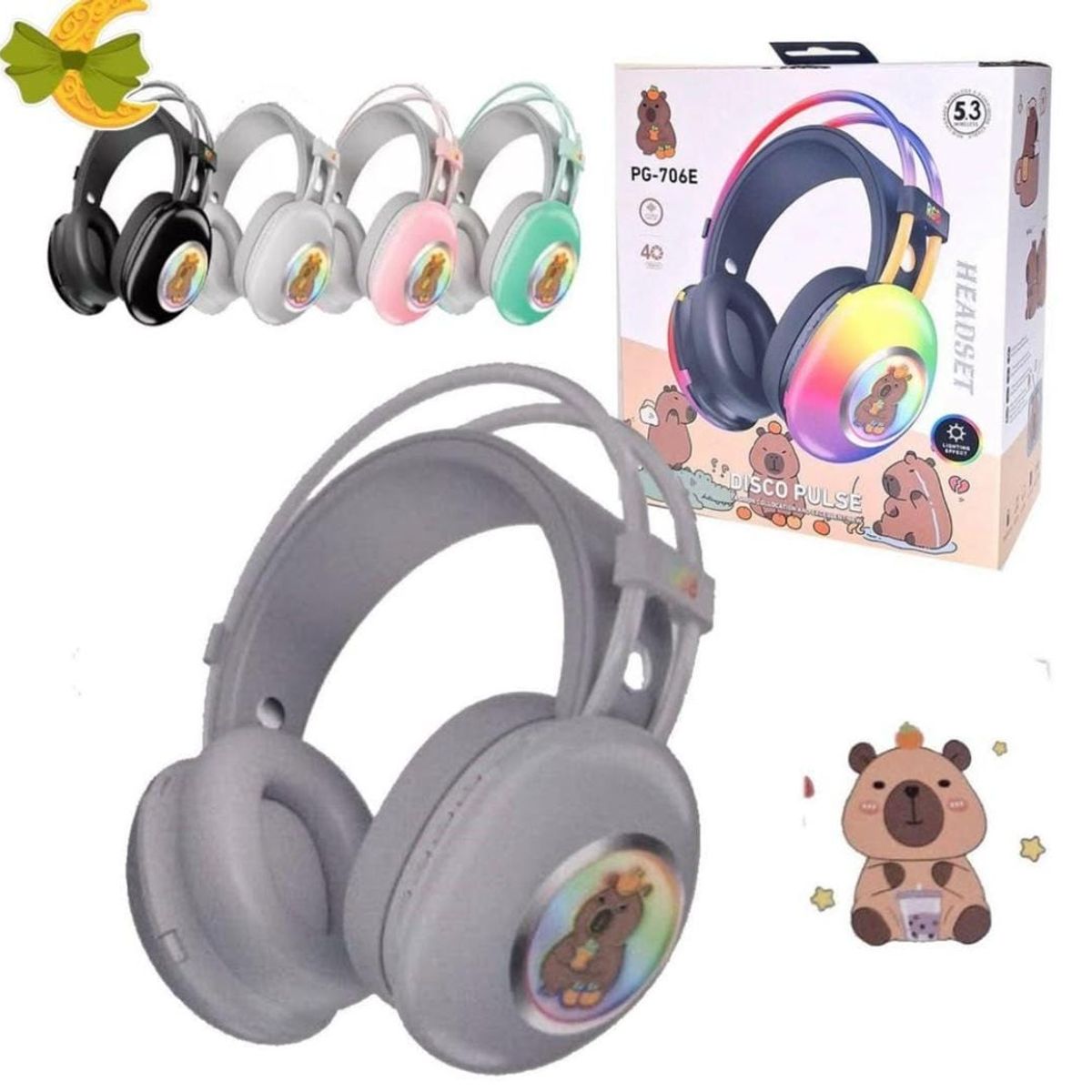 GENERICO - Audífonos inalámbricos Bluetooth  Wireles rgb capibara gris