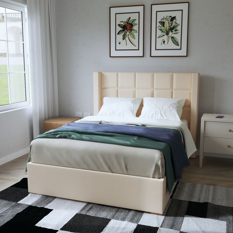 MUEBLES MACRUMO - Cama tapizada Miki King 2 tarimas+ Cabecera con bastones