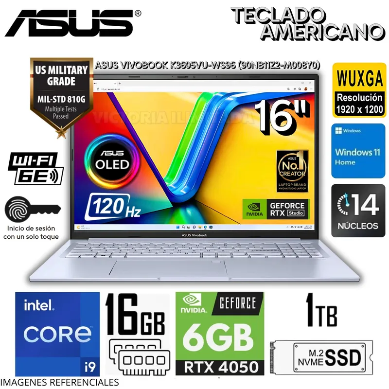 ASUS - Laptop Asus Vivabook K3605VU-WS96 Intel Core i9-13900H 16GB RAM 1TB SSD RTX 4050-6GB 16"  WUXGA