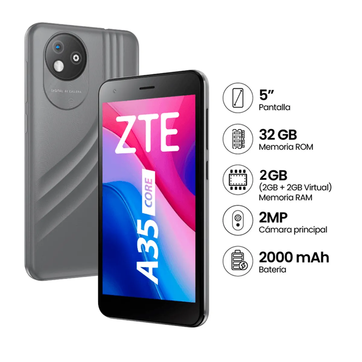ZTE - CELULAR ZTE A35 CORE 2GB RAM  32GB GRIS