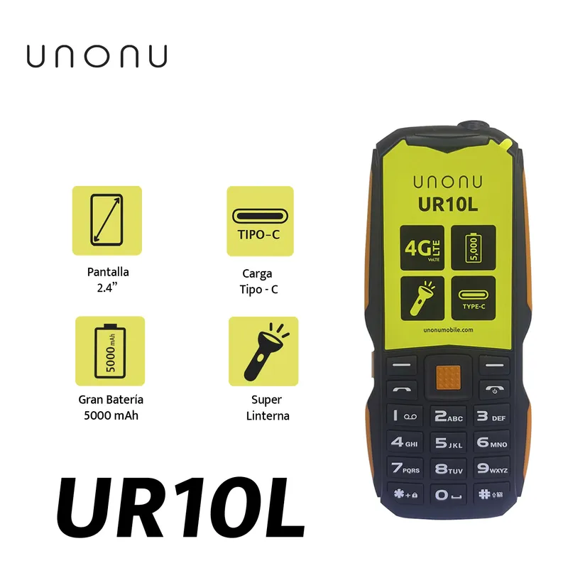 UNONU - CELULAR UNONU UR10L 4G A TODO TERRENO BATERÍA POTENTE 5000 mAh