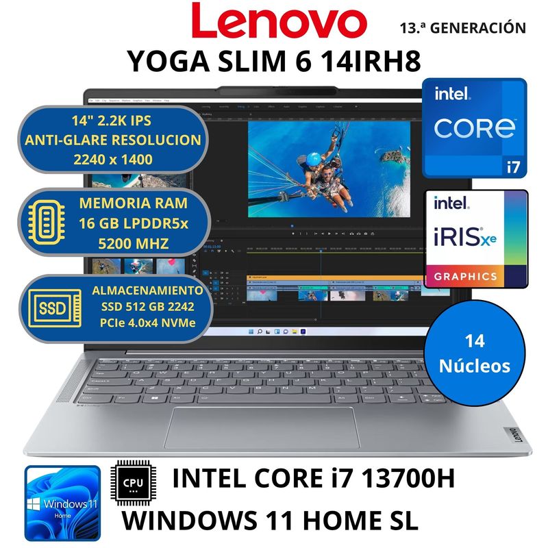 LENOVO - Laptop LENOVO YOGA SLIM 6 14IRH8 INTEL CORE i7-RAM 16 GB SSD 512 GB WINDOWS 11